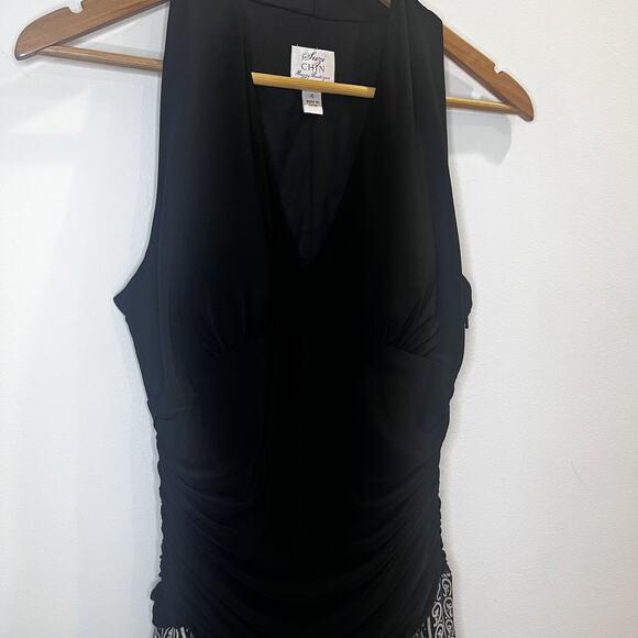 Suzi Chin Womens 4 Silk Halter Midi Dress Ruched Bodice Handkerchief Hem Goth - Picture 6 of 12